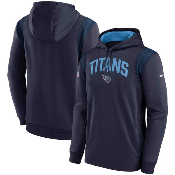 Men's Navy Tennessee Titans Sideline Stack Performance Pullover Hoodie 002